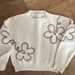 Debut Spring Floral Embroidered Cream Sweater